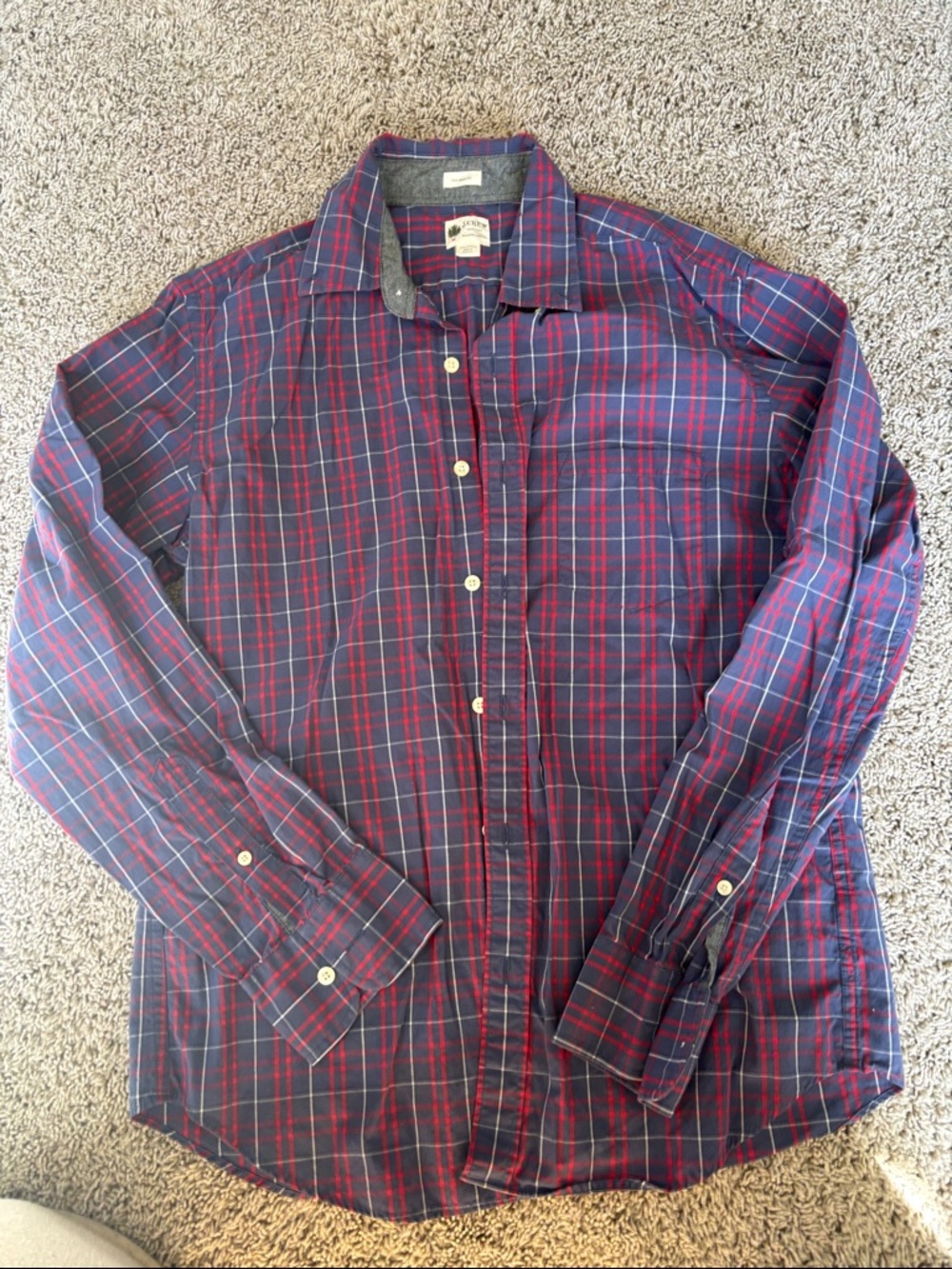 Men's Navy & Red Tartan Plaid Button-Down Shirt by J Crew